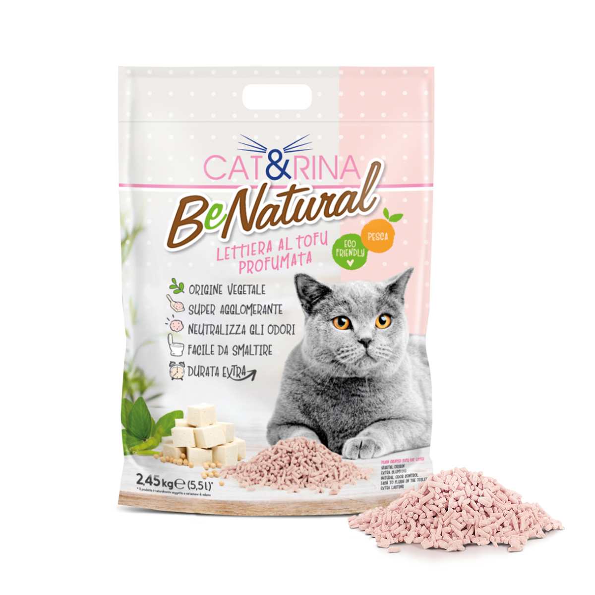 Cat&rina BeNatural Lettiera al Tofu 5,5 Litri - Profumata alla Pesca Cat&rina BeNatural Lettiera al Tofu 5,5 Litri - Profumata alla Pesca